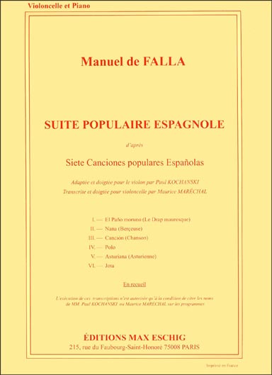 de Falla - Suite of Spanish Folksongs for Cello (ESCHIG)