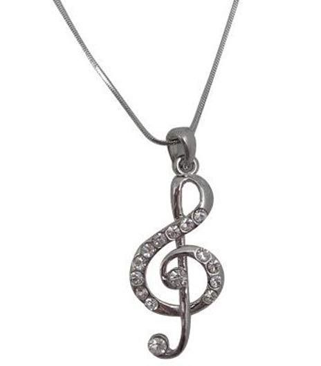 Treble Clef Necklace with Rhinestones