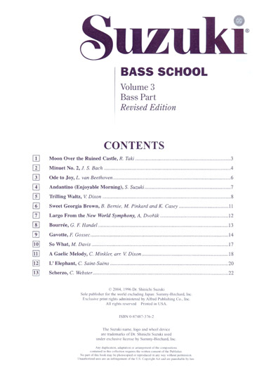 Suzuki Bass School - Volume 3 - Bass Part - Book
