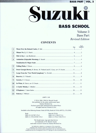 Suzuki Bass School - Volume 3 - Bass Part - Book and CD