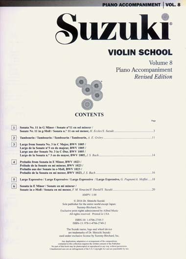 Suzuki Violin School - Volume 8 - Piano Accompaniment - Book