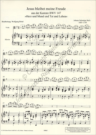 Bach - Jesu, Joy of Man's Desiring for Viola and Piano (SCHOTT)