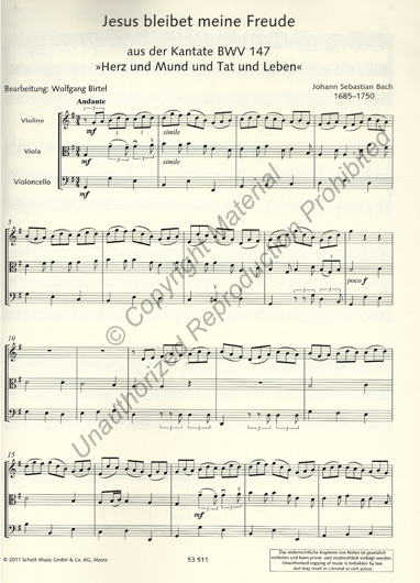 Bach - Jesu, Joy of Man's Desiring for String Trio (SCHOTT)