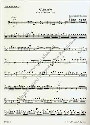 Bach - Cello Concerto in A minor after BWV 593 (BAR)