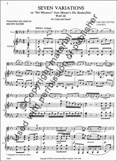 Beethoven - Seven Variations on "Bei Männern" for Viola (INT)