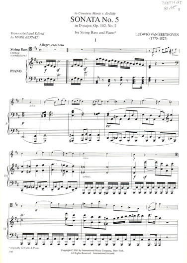 Beethoven - Bass Sonata No. 5 in D major, Op. 102 No. 2 (INT)