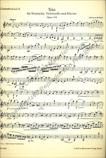 Brahms - Trio for Clarinet (Viola), Cello and Piano Op.114 (BAR)
