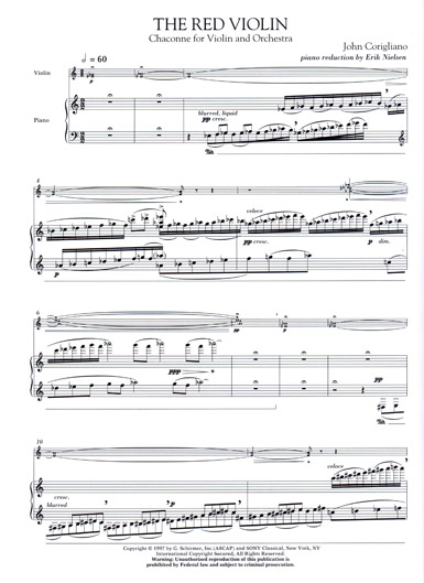 Red Violin Chaconne for Violin & Orchestra - Piano Reduction