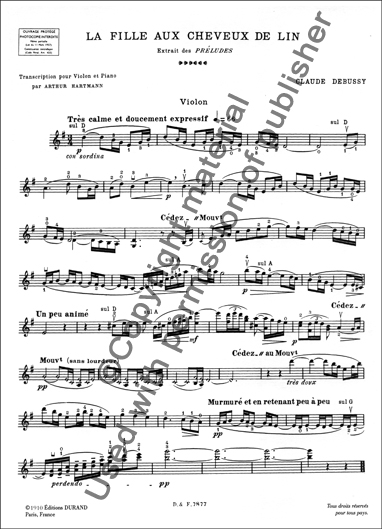 Debussy - La Fille Aux Cheveux de Lin for Violin and Piano (DUR)
