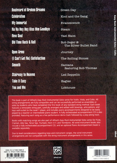 Easy Rock Instrumental Solos, Cello/Piano/CD