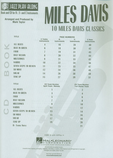 Jazz Play Along - 10 Miles Davis Classics - Volume 2
