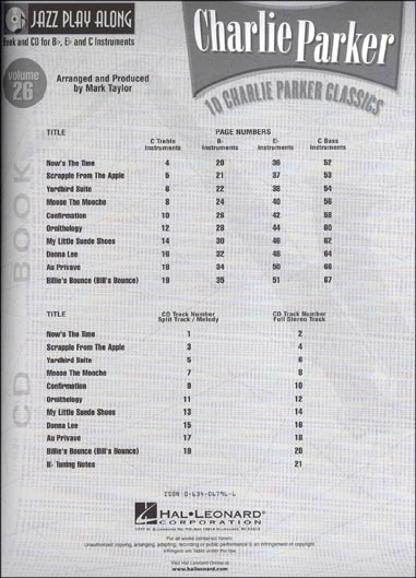Jazz Play Along-10 Charlie Parker Classics