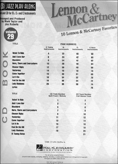 Jazz Play Along - 10 Lennon & McCartney Favorites