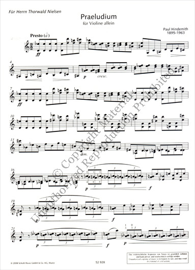 Hindemith - Praeludium for Solo Violin (SCHOTT)