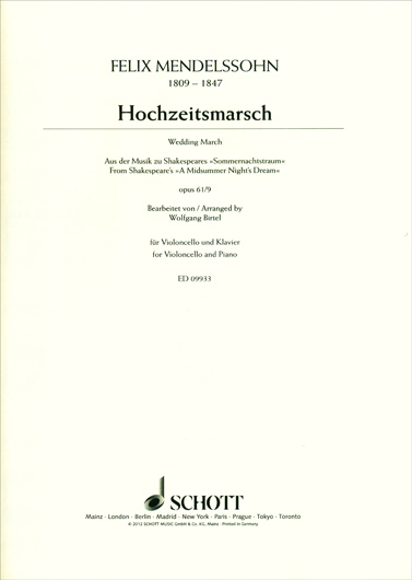 Mendelssohn - Wedding March for Cello and Piano (SCHOTT)