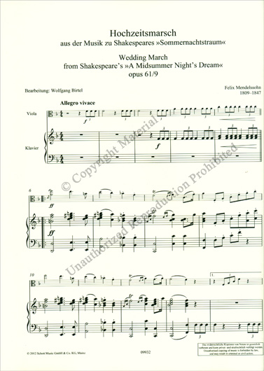 Mendelssohn - Wedding March for Viola and Piano (SCHOTT)