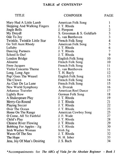 The ABC's of Viola Easy Piano Accompaniment, Viola Book 1