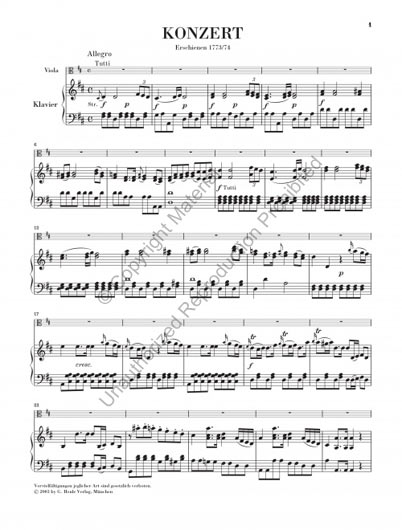 Viola Concerto No.1 in D Major Viola/Piano