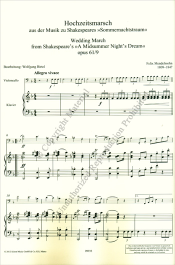 Mendelssohn - Wedding March for Cello and Piano (SCHOTT)